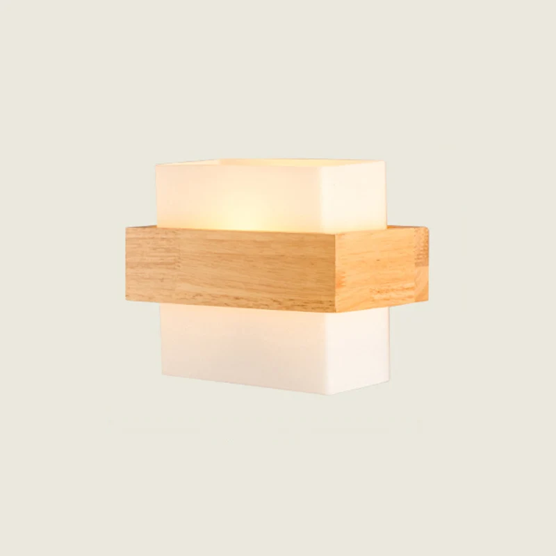 Wit glazen rechthoekige schansverlichting Moderne wandlamp met één lamp en houten decor Clearhalo