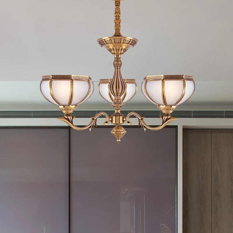 Wit matglazen koepel hangende kroonluchter koloniale 3/5/9 lampen woonkamer hanglamp Clearhalo