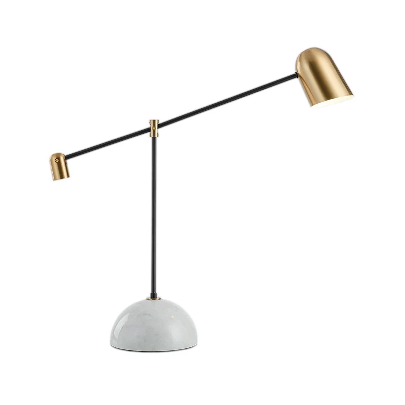 Wit nachtkastje met lineaire arm, eenvoudige LED-nachttafellamp met 1 kop en marmeren voet voor studeerkamer Clearhalo