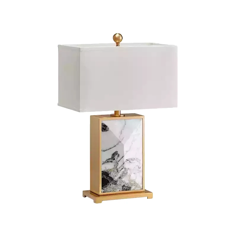 Wit rechthoekig nachtkastje Licht Nordic 1-lamps marmeren nachtlamp met stoffen kap Clearhalo