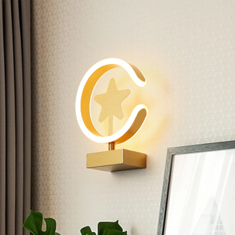 Wit/gouden cirkel inbouw wandkandelaar met sterpatroon cartoon acryl LED-wandverlichting, warm/wit licht Clearhalo