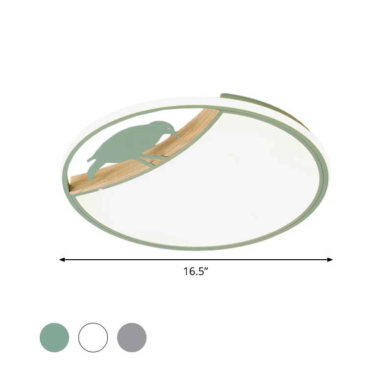 Wit/Grijs/Groen Ronde Inbouwlamp Nordic LED Acryl Inbouwlamp met Vogeldeco Clearhalo