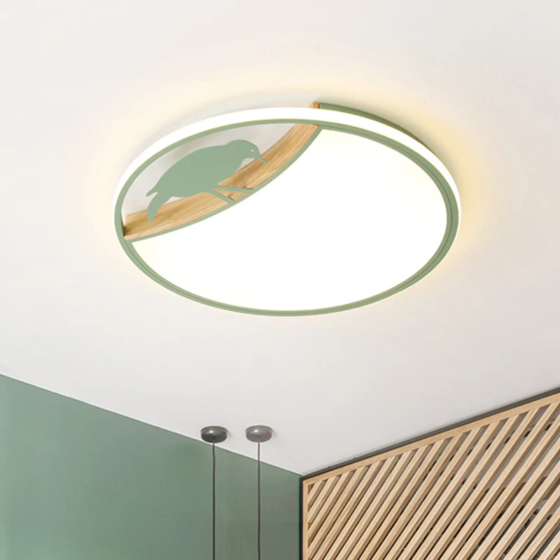 Wit/Grijs/Groen Ronde Inbouwlamp Nordic LED Acryl Inbouwlamp met Vogeldeco Clearhalo