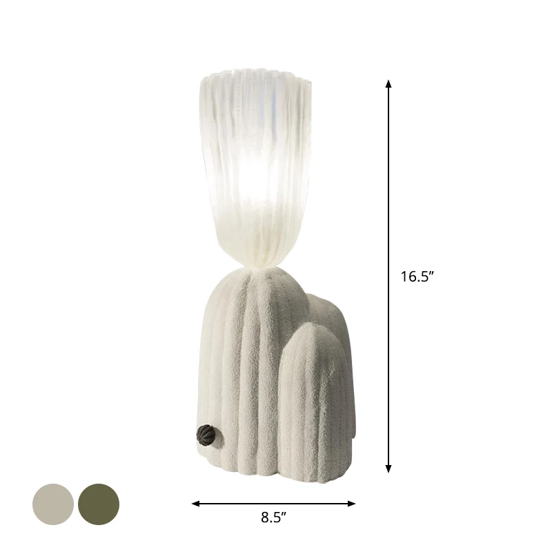 Wit/groene cactus nachtkastjelamp Scandinavisch helder glas LED-leesboeklicht met harsbasis Clearhalo