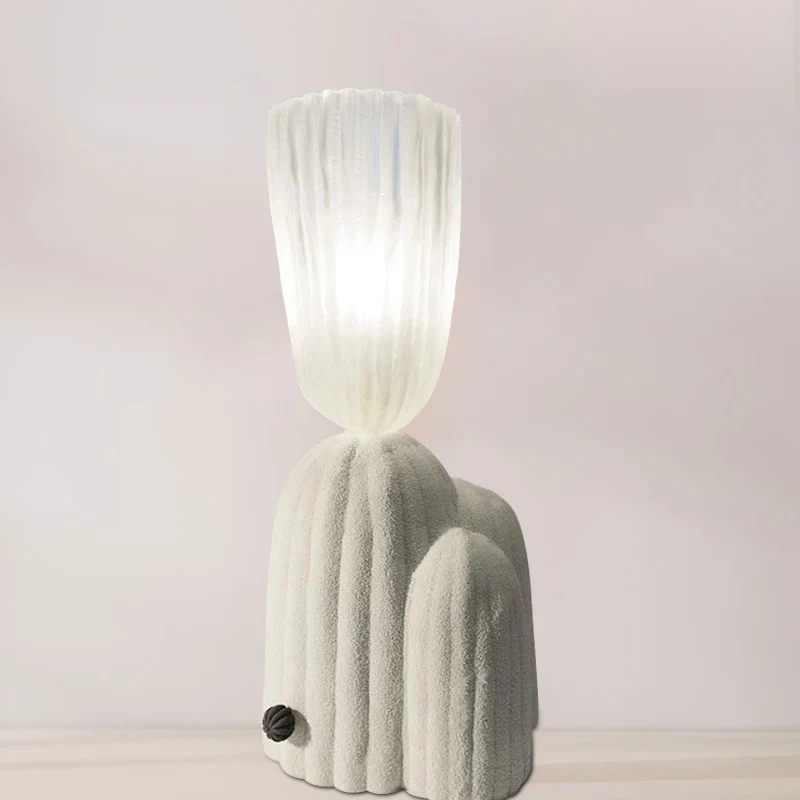 Wit/groene cactus nachtkastjelamp Scandinavisch helder glas LED-leesboeklicht met harsbasis Clearhalo