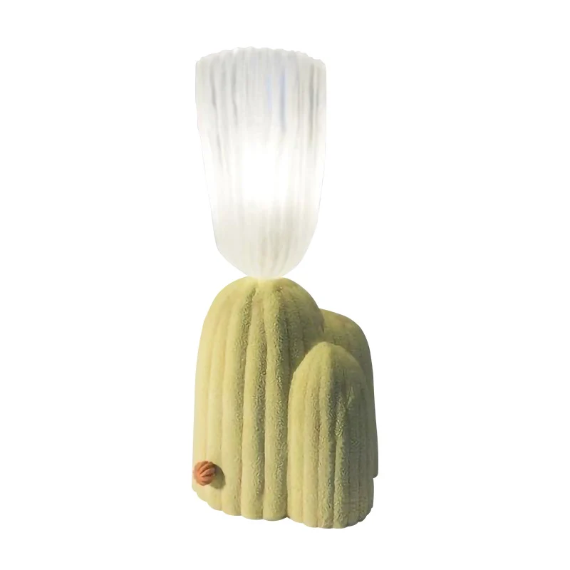 Wit/groene cactus nachtkastjelamp Scandinavisch helder glas LED-leesboeklicht met harsbasis Clearhalo