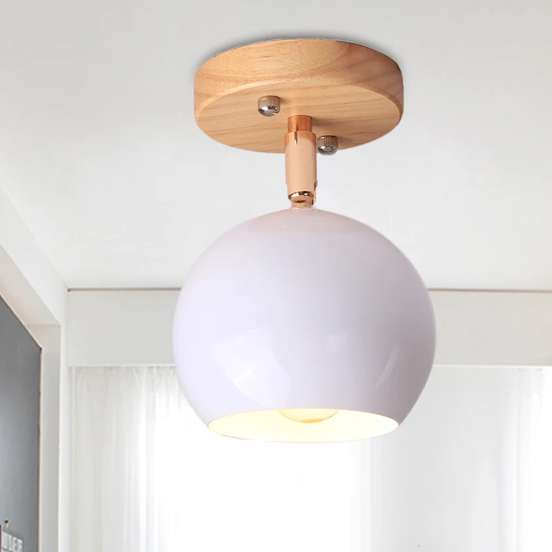 Wit/groene kogelinbouwlamp Eenvoudige 1-lamps verstelbare semi-plafondinbouwlamp met ronde houten luifel Clearhalo