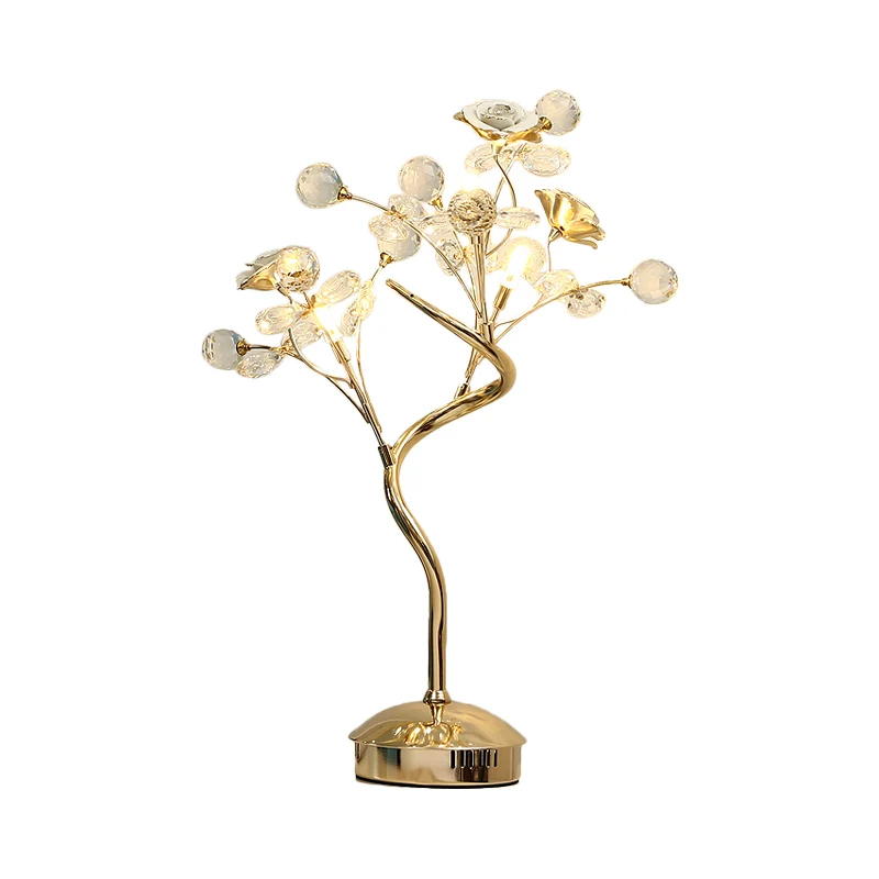 Wit/roze bloementafelverlichting Pastorale stijl Kristallen 3-kops lounge-nachtlamp met keramisch accent Clearhalo