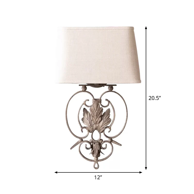 Witte 1-kops schansverlichting Rustiek metallic esdoornblad Wandlamparmatuur met stoffen kap Clearhalo