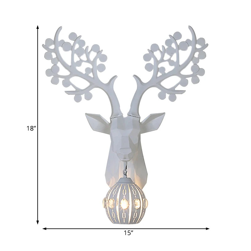 Witte 1-lichts schanslamp, rustiek harshert, wandverlichtingsarmatuur met bolvormige metalen kap Clearhalo