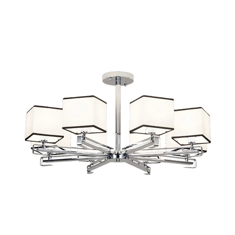 Witte 3/6/8 lichts kroonluchter lichte klassieke stoffen vierkante hanglamp voor woonkamer Clearhalo