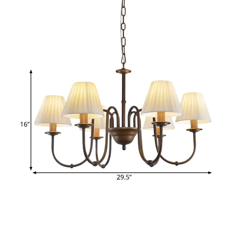 Witte 3/6-lichts kroonluchterlamp, traditionele stoffen scroll-hanglamp voor woonkamer met kegelvormige schaduw Clearhalo