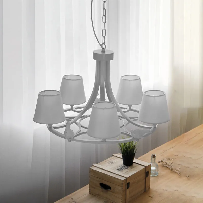 Witte 5-kops kroonluchterlamp rustieke stoffen kegel hanglamp met eenddecoratie voor woonkamer Clearhalo
