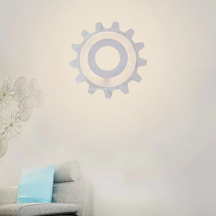 Witte afwerking Gear wandkandelaar Creatieve acryl LED-wandlamp voor jongensmeisjesslaapkamer Clearhalo