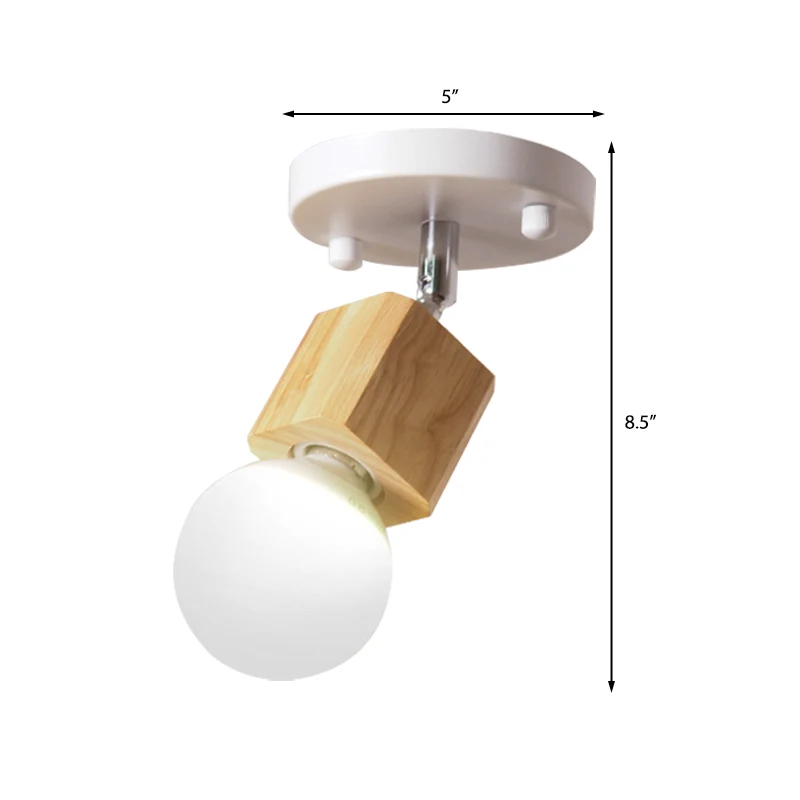 Witte afwerking Plafondgemonteerd licht Retro metaal en hout 1 kops balkon Verstelbaar semi-inbouwlicht Clearhalo