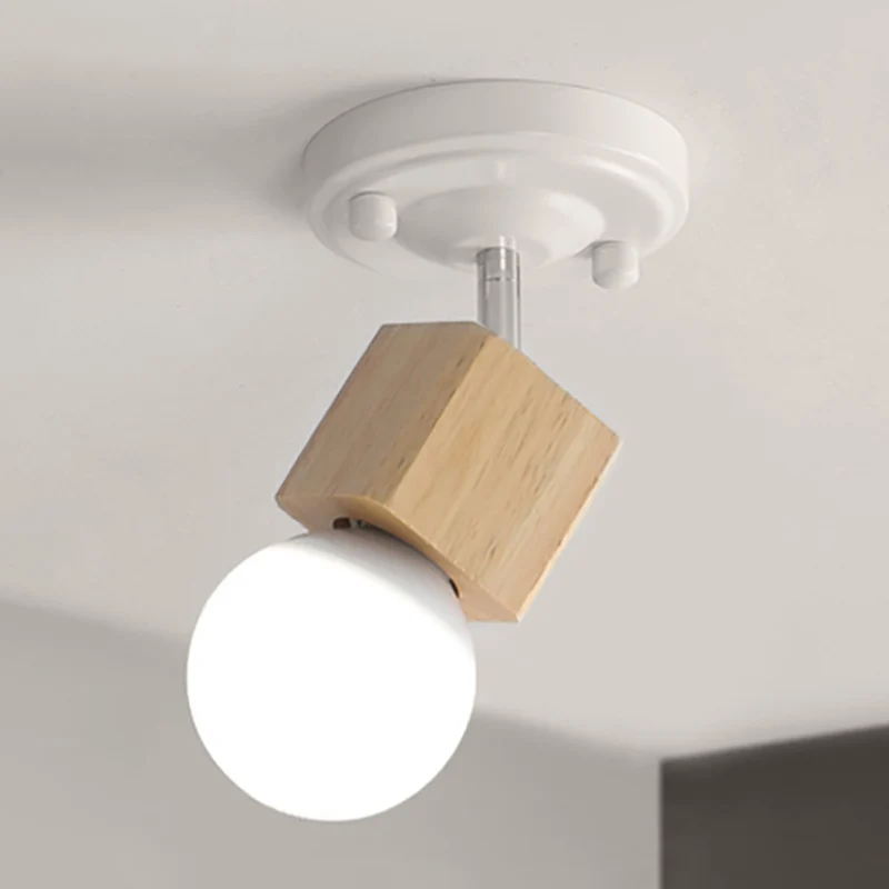 Witte afwerking Plafondgemonteerd licht Retro metaal en hout 1 kops balkon Verstelbaar semi-inbouwlicht Clearhalo