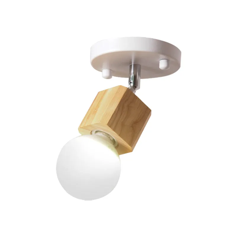 Witte afwerking Plafondgemonteerd licht Retro metaal en hout 1 kops balkon Verstelbaar semi-inbouwlicht Clearhalo