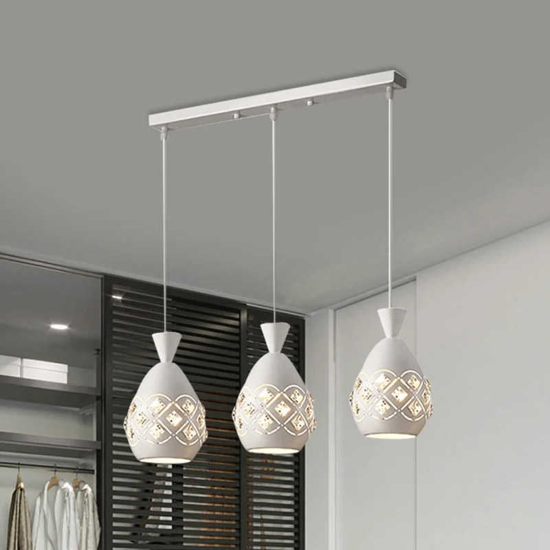 Witte afwerking Wijnblik Hanglamp Modernisme 3 lampen IJzeren multi-plafondlamp met kristallen accent Clearhalo