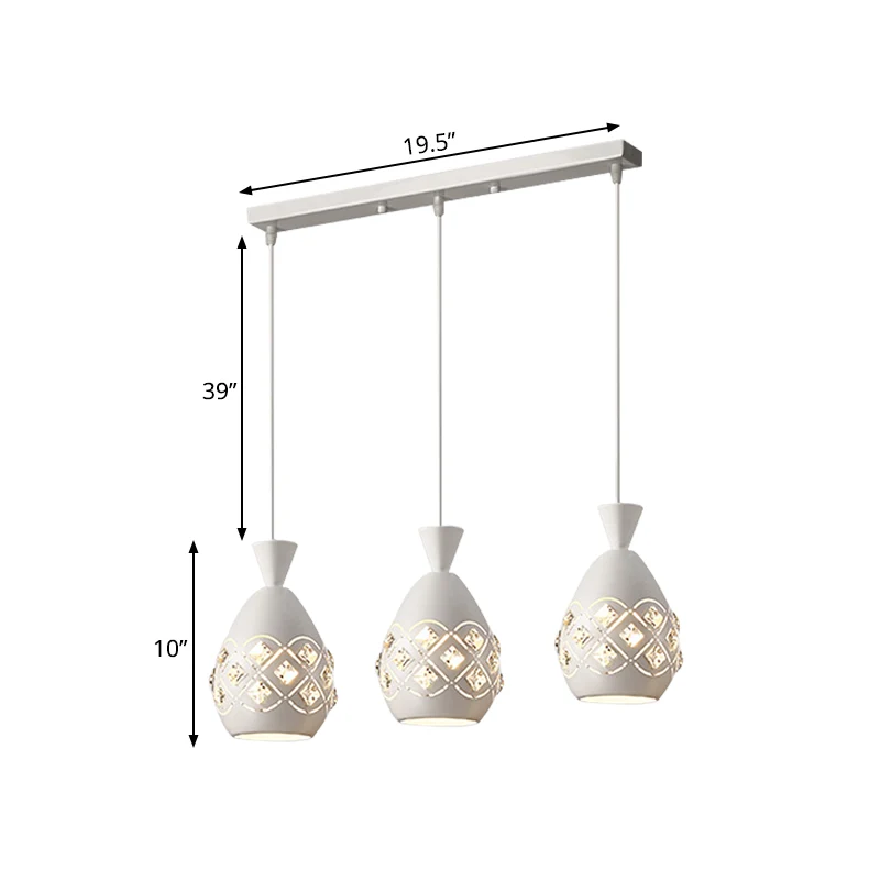 Witte afwerking Wijnblik Hanglamp Modernisme 3 lampen IJzeren multi-plafondlamp met kristallen accent Clearhalo