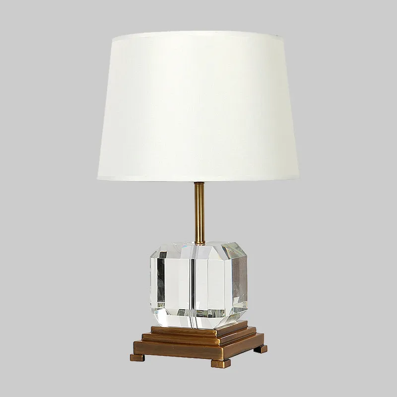Witte Barrel Nachttafellamp Eigentijdse 1-lamps afgeschuinde K9-kristallen nachtkastjeverlichting met vierkante voetstuk C...