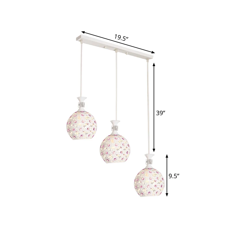 Witte bloemachtige hanglampenset met koepelontwerp, moderne 3-lichts ijzeren multilichthanger Clearhalo