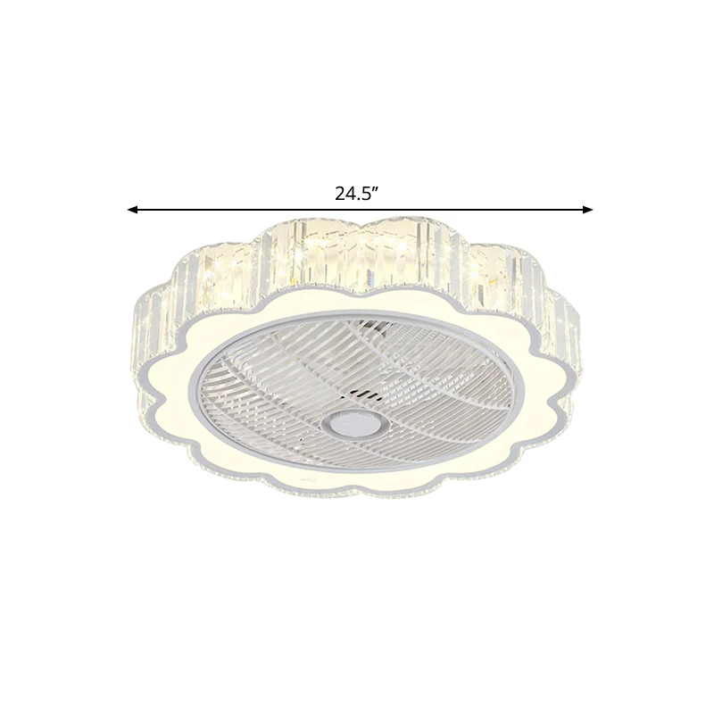 Witte bloemen semi-inbouw moderne kristallen schaduw LED slaapkamer plafondventilator licht, 60 cm breed Clearhalo