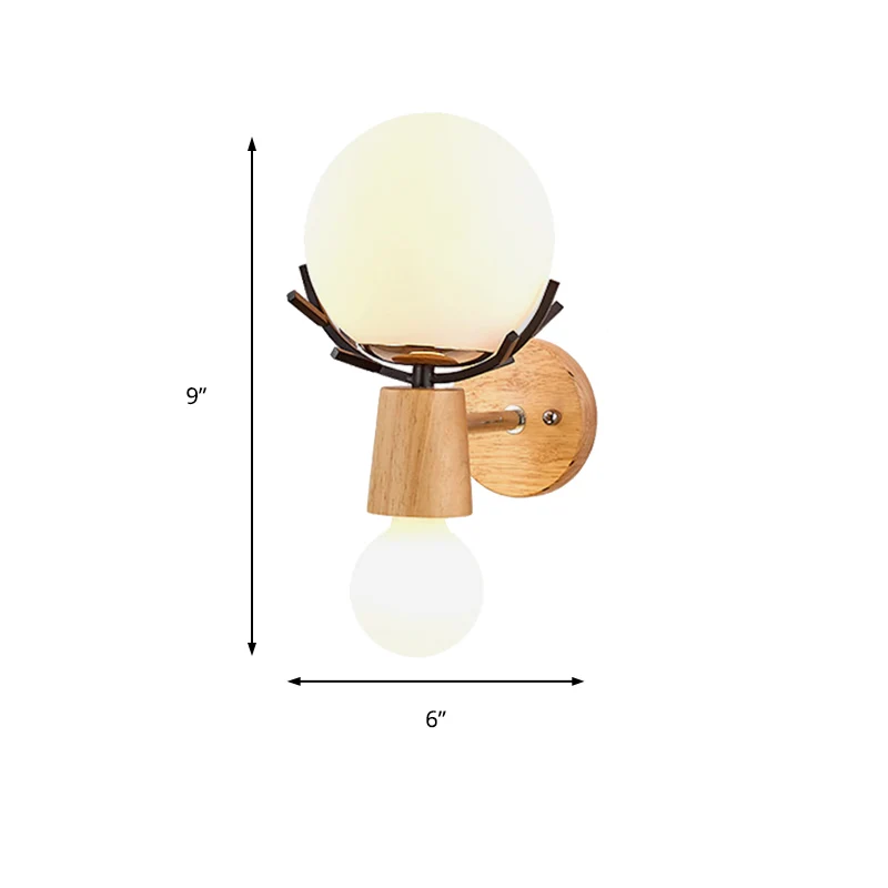 Witte bollamp met gewei Rustieke houten glazen wandlamp met beige voet voor trap Clearhalo