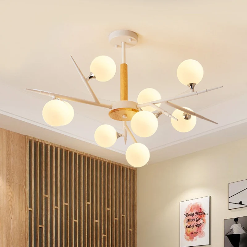Witte bolvormige kap hanglamp meerkoppige glazen kroonluchter Japanse stijl voor theestation Clearhalo