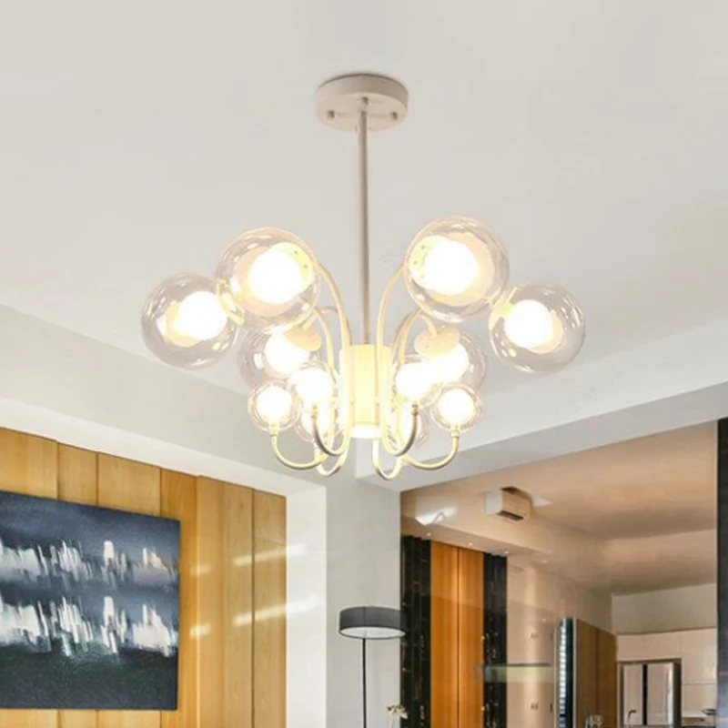 Witte Bubble Kroonluchter Hanglamp Eigentijdse 12-lamps helder glazen hangende plafondlamp Clearhalo