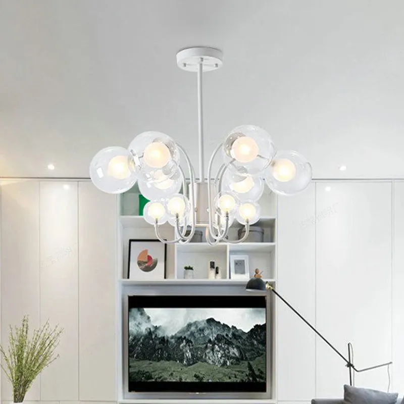 Witte Bubble Kroonluchter Hanglamp Eigentijdse 12-lamps helder glazen hangende plafondlamp Clearhalo