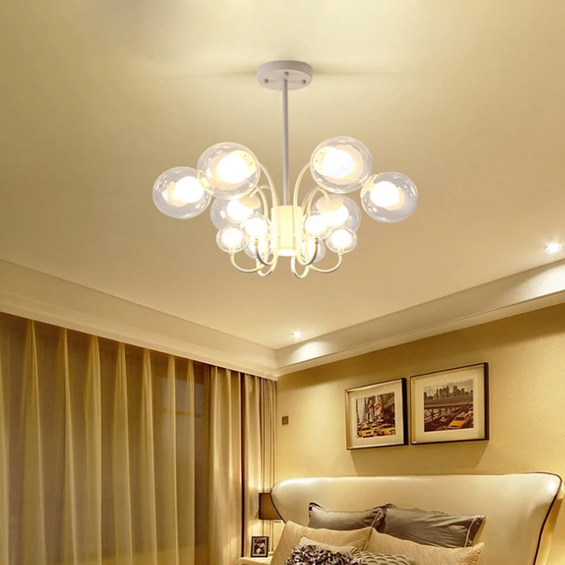 Witte Bubble Kroonluchter Hanglamp Eigentijdse 12-lamps helder glazen hangende plafondlamp Clearhalo