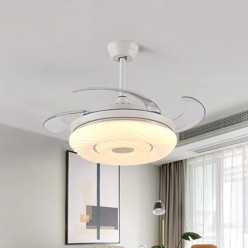 42" W witte cirkel hangende ventilator licht moderne metalen LED eetkamer semi-gemonteerde verlichting met 4 bladen, afsta...