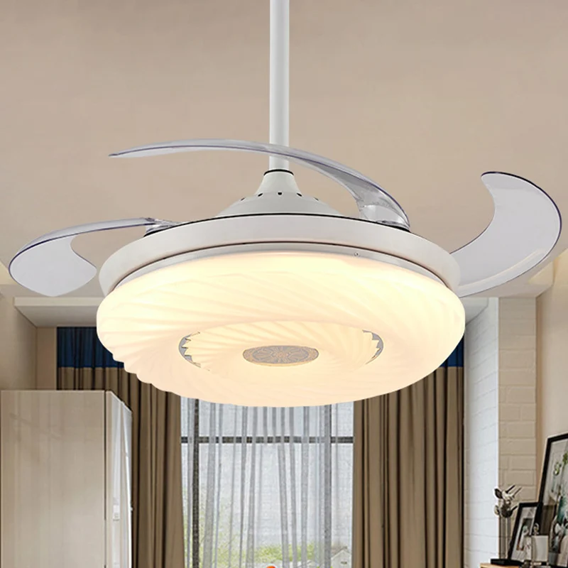 42" W witte cirkel hangende ventilator licht moderne metalen LED eetkamer semi-gemonteerde verlichting met 4 bladen, afsta...