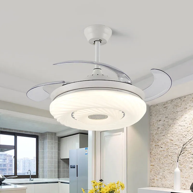 42" W witte cirkel hangende ventilator licht moderne metalen LED eetkamer semi-gemonteerde verlichting met 4 bladen, afsta...