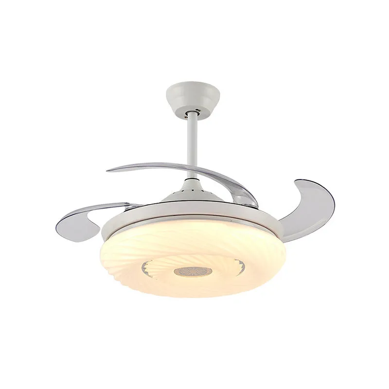 42" W witte cirkel hangende ventilator licht moderne metalen LED eetkamer semi-gemonteerde verlichting met 4 bladen, afsta...