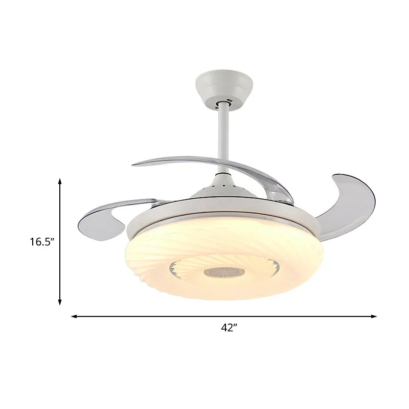 42" W witte cirkel hangende ventilator licht moderne metalen LED eetkamer semi-gemonteerde verlichting met 4 bladen, afsta...