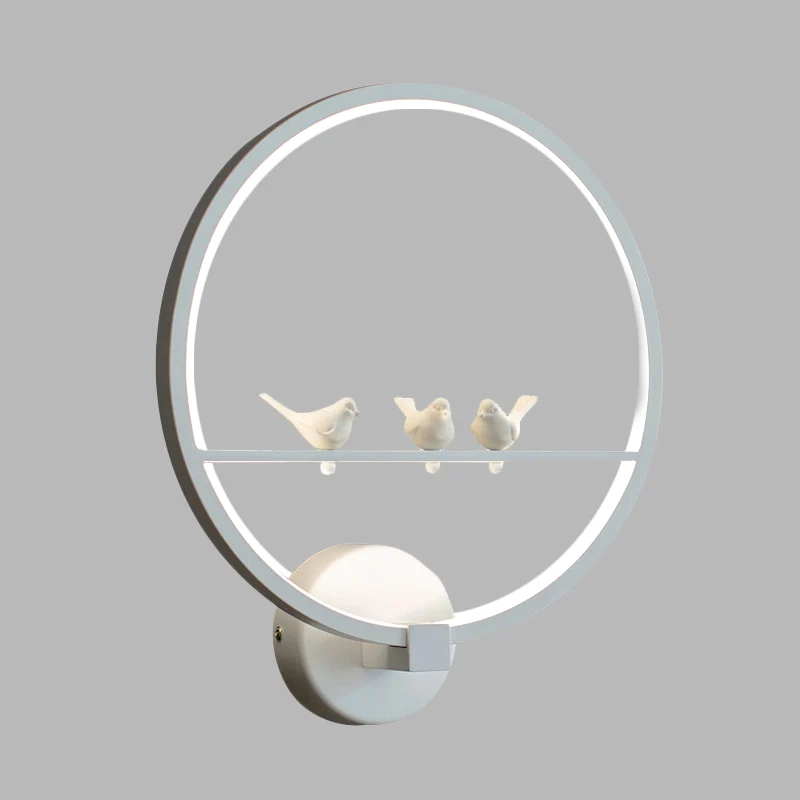 Witte Cirkel Schans Verlichting Moderne LED Acryl Wandlamp met Vogels Deco voor Slaapkamer Clearhalo