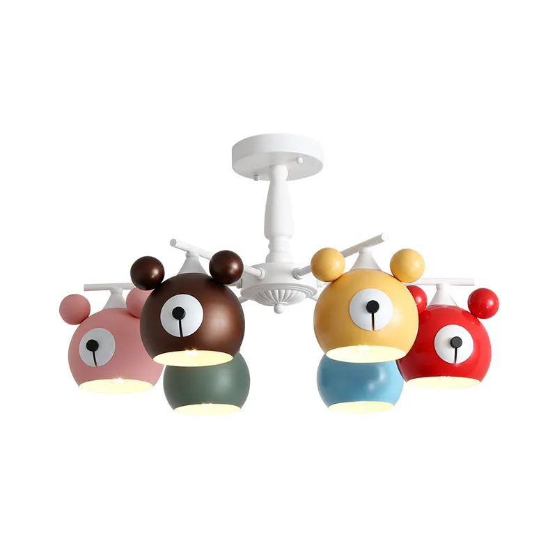 Witte dierenkop plafondlamp kinderen 6 lampen ijzer semi-inbouwverlichting voor kinderkamer Clearhalo