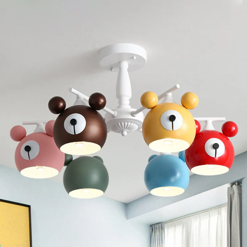 Witte dierenkop plafondlamp kinderen 6 lampen ijzer semi-inbouwverlichting voor kinderkamer Clearhalo