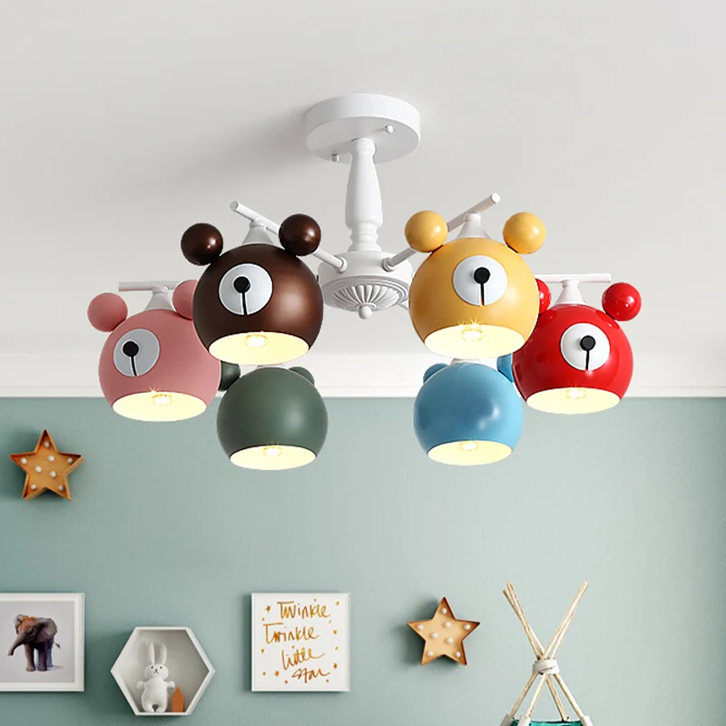 Witte dierenkop plafondlamp kinderen 6 lampen ijzer semi-inbouwverlichting voor kinderkamer Clearhalo