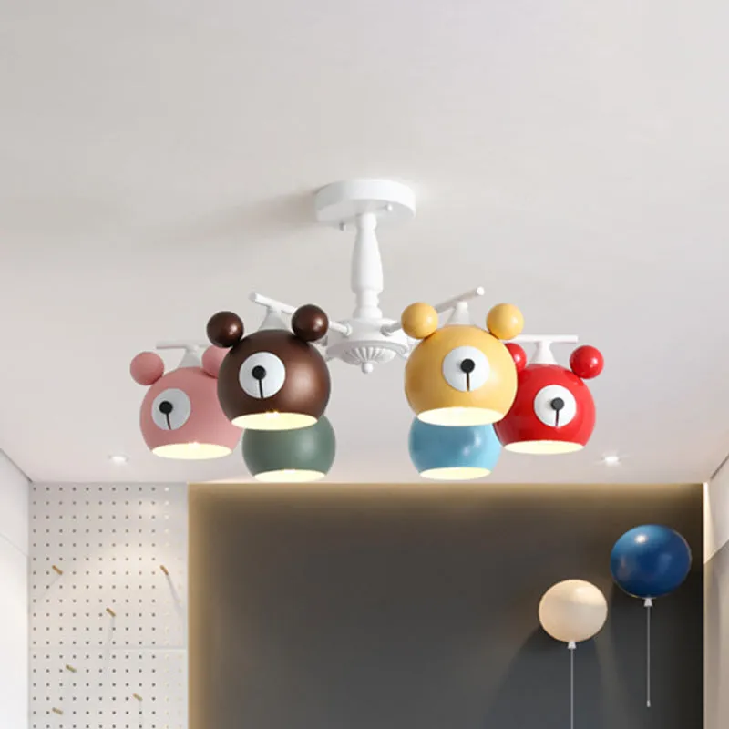 Witte dierenkop plafondlamp kinderen 6 lampen ijzer semi-inbouwverlichting voor kinderkamer Clearhalo