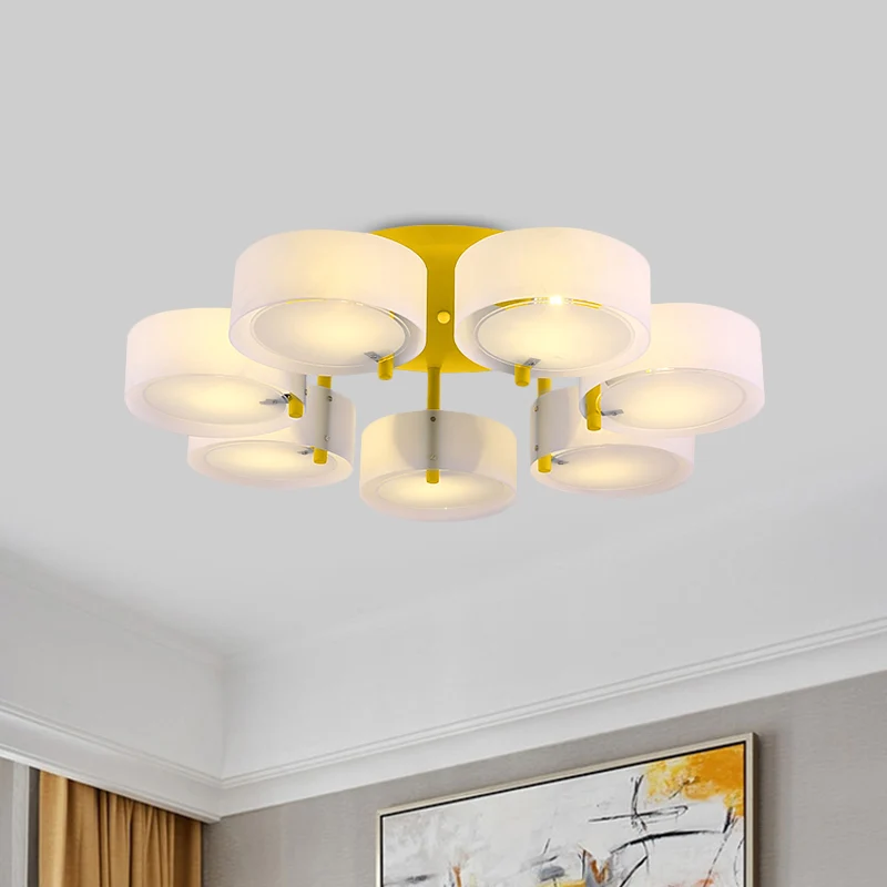 Witte Drum semi-inbouw plafondlamp Macaron Loft melkglazen plafondarmatuur voor studeerkamer Clearhalo