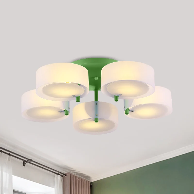 Witte Drum semi-inbouw plafondlamp Macaron Loft melkglazen plafondarmatuur voor studeerkamer Clearhalo
