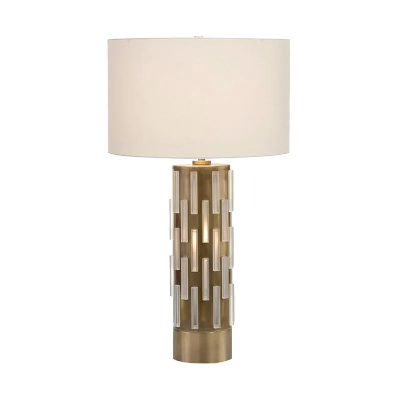 Witte Drum Shade Tafellamp Moderne stoffen bureaulamp met 1 kop en metalen buisvoet voor nachtkastje Clearhalo