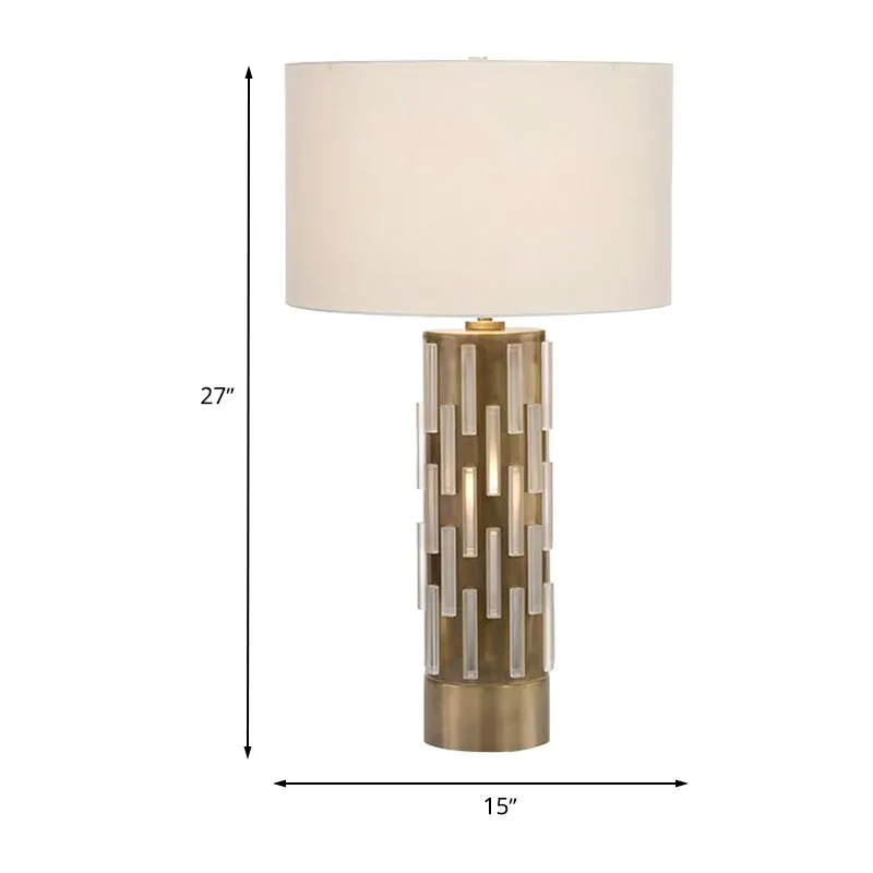 Witte Drum Shade Tafellamp Moderne stoffen bureaulamp met 1 kop en metalen buisvoet voor nachtkastje Clearhalo