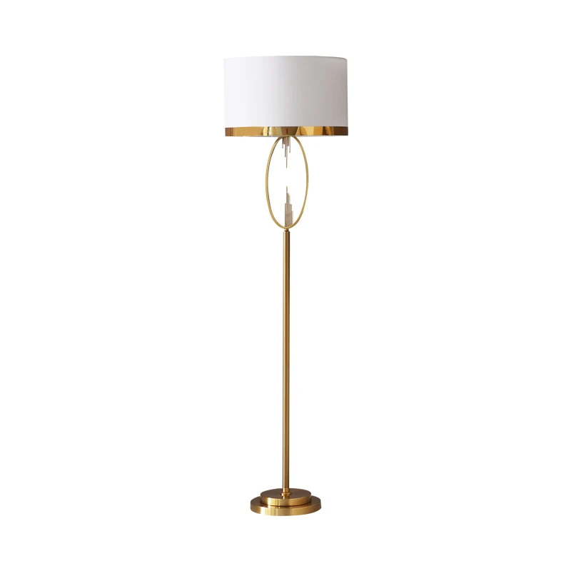 Witte Drum Vloerlamp Simplicity Stof Enkele Woonkamer Staande Lamp met Metallic Ellips Clearhalo