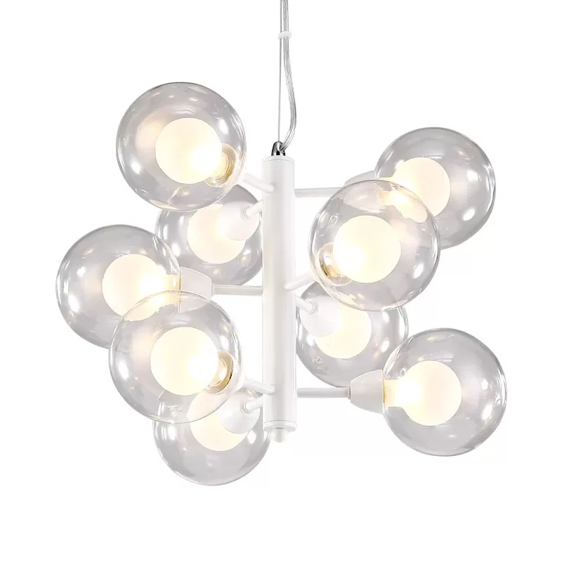 Witte dubbele bubbel hangende kroonluchter modernistische 9 lampen doorschijnende glazen ophanghanger Clearhalo