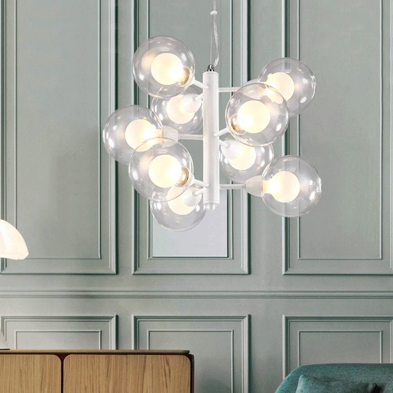 Witte dubbele bubbel hangende kroonluchter modernistische 9 lampen doorschijnende glazen ophanghanger Clearhalo