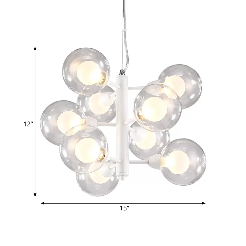 Witte dubbele bubbel hangende kroonluchter modernistische 9 lampen doorschijnende glazen ophanghanger Clearhalo