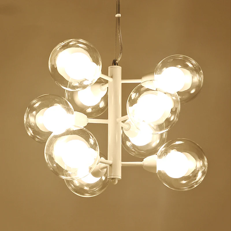 Witte dubbele bubbel hangende kroonluchter modernistische 9 lampen doorschijnende glazen ophanghanger Clearhalo